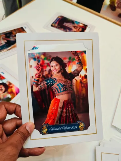 A closer look at the high-quality, framed prints from our festive AI Photobooth. Each photo is rendered with vibrant colors and thematic details, making for a perfect keepsake from a corporate Navratri Utsav celebration.