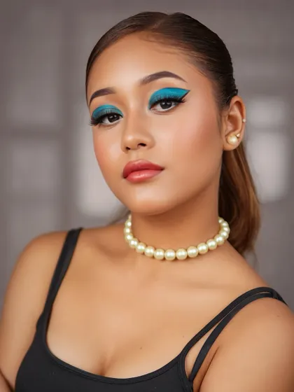 This look, paired with a simple black top and pearl necklace, shows how a bold eye can be the main accessory.