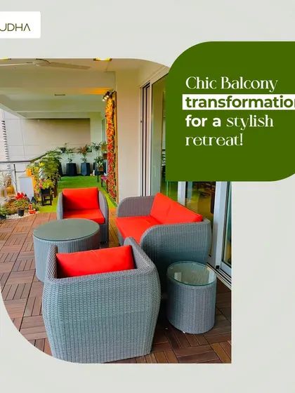 A gallery of chic balcony transformations. These before-and-after shots showcase various styles, from cozy seating areas to zen corners, all designed to create a stylish retreat.