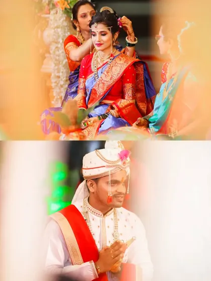 Candid moments of the bride and groom during their wedding ceremony, captured through a soft foreground for an intimate feel.