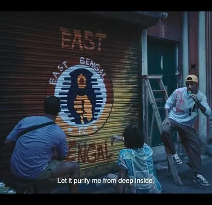 A scene depicting street art culture in Kolkata for the East Bengal FC ad. The characters' streetwear styles were chosen to reflect the urban, youthful energy of the city.