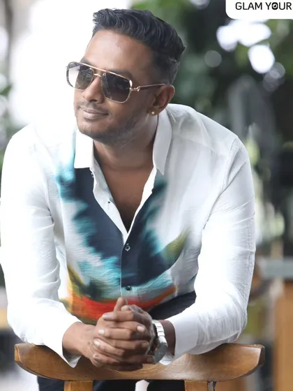 A stylish portrait of actor Shreyas Chinga. The makeup is minimal and clean, focusing on evening out the skin tone and defining his features for a strong and confident headshot.