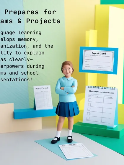 Language learning develops memory, organization, and the ability to explain ideas clearly. These are superpowers during exams and school presentations.