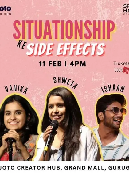 A poster from "Situationship ke Side Effects," a special show where I collaborated with the amazing storyteller Shweta Singh. I love fusing my music with spoken word and poetry to create unique and memorable live experiences.