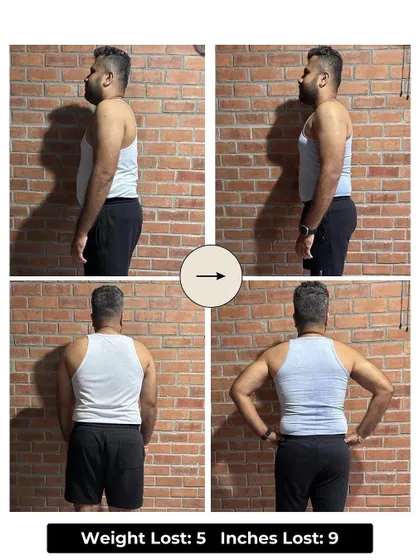 Sharath's progress in 6 weeks: 5 kgs and 9 inches down. He boosted his confidence and endurance, increased his strength, and is now fitting into his old clothes again.