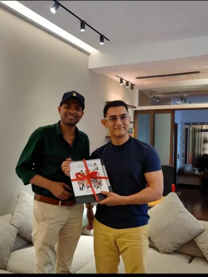 Presenting the special edition calendar to Aamir Khan ji at his residence.