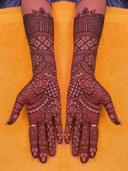 The proof is in the color. This is the rich, dark, and long-lasting stain you can expect from my all-natural, organic henna. No chemicals, just beautiful, deep color for your special occasion.