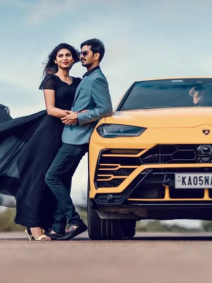 A duplicate of the glamorous pre-wedding shoot image with the yellow Lamborghini.
