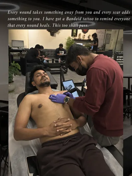 "I have got a Bandaid tattoo to remind everyone that every wound heals. This too shall pass." The tattoo process for a simple yet powerful symbol of healing.