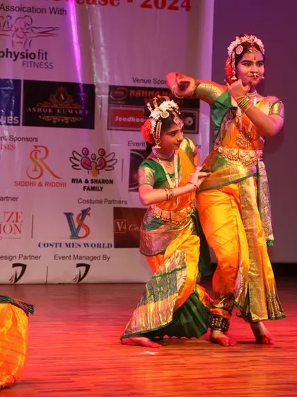 A dramatic moment captured during the Kuchipudi dance performance.