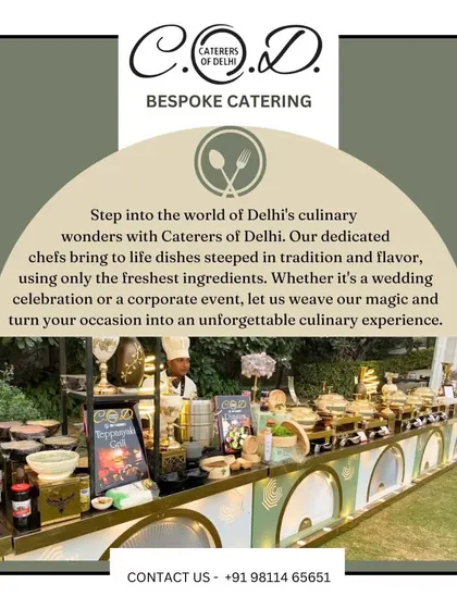 This image captures the essence of our service: a beautiful, expansive buffet line set up in a lush garden. It shows our chefs in action, ready to serve from a variety of stations at a wedding or corporate event.