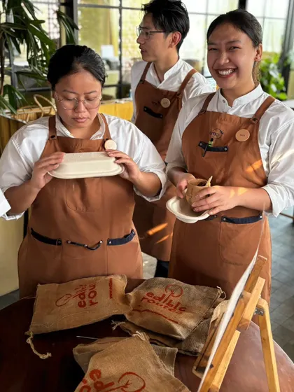 The team from OMO Cafe participating in our microgreens workshop. We love collaborating with restaurants and businesses that share our passion for fresh, local food.