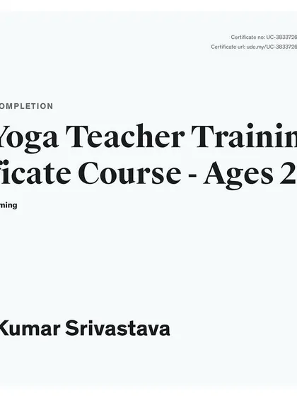 My certificate for Kids Yoga Teacher Training for ages 2-17. This specialized training allows me to create fun, safe, and effective yoga classes for children and teens.