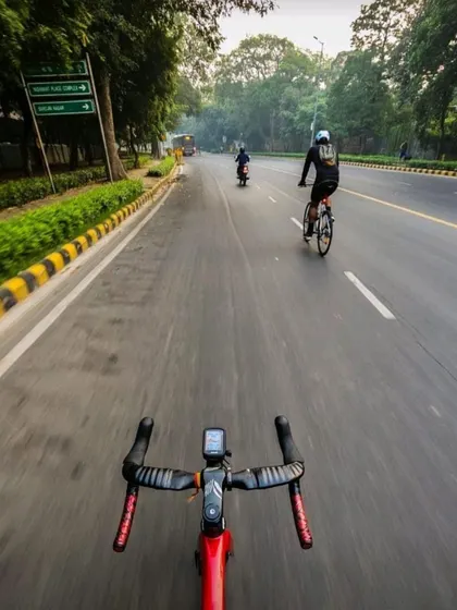 A first-person view from a bike, following another rider. This shot puts you right in the middle of the action.