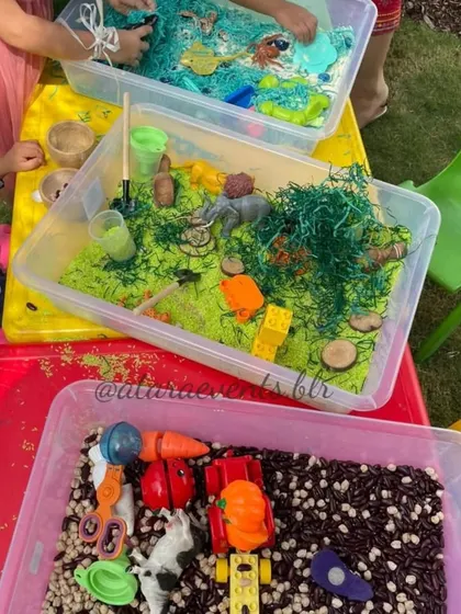 I set up engaging sensory play stations with different materials like colored rice, beans, and LEGO pieces for hours of hands-on fun.