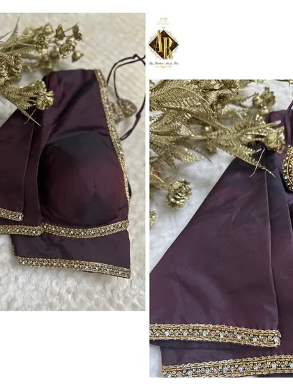 A simple and elegant deep wine-colored blouse with a thin, sparkling border. A versatile piece for any wardrobe.
