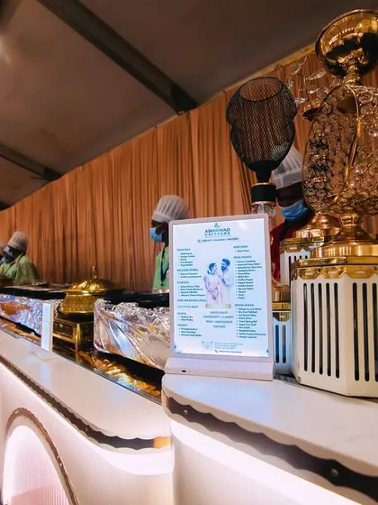 The VIP buffet counter, elegantly designed with premium serveware and a curated menu for the special guests at the wedding. Every detail is considered to provide a luxury experience.