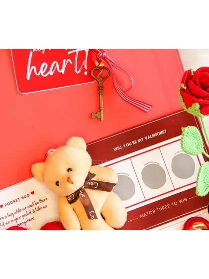 Our '7 Days of Valentine' hamper includes unique items like a 'pocket hug' and a key to your heart, making the celebration last all week.