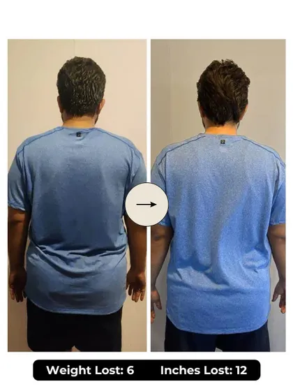 Sagar lost 6 kgs and 12 inches in 6 weeks. He transformed his sedentary lifestyle by embracing a consistent workout schedule, disciplined diet, and the support of our coaching team.