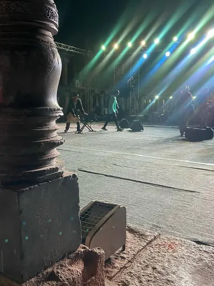 The crew setting up for our performance at Hampi Utsav. It takes a dedicated team to create the magic of a live show.