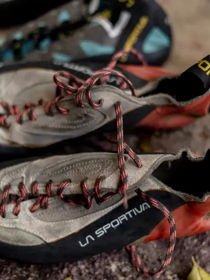A close-up of the La Sportiva shoes provided to our participants. Access to quality gear is a major barrier we work to remove.