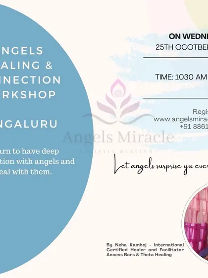 You don't need to be a spiritual expert to connect with angels. My Angelic Healing and Connection workshop is designed for everyone. This poster gives details for my Bengaluru workshop, where you learn practical ways to call upon angels for daily guidance, protection, and energetic clearing.
