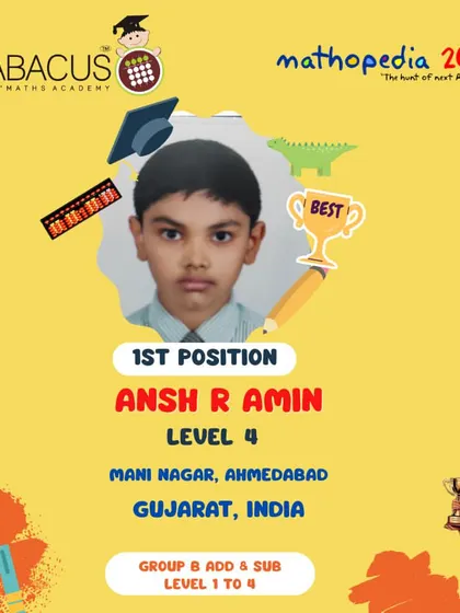 Ansh R Amin from Ahmedabad, Gujarat, proudly taking the 1st Position in his category.