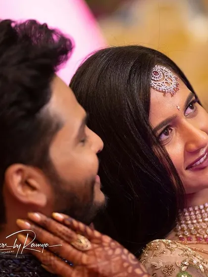 A close-up capturing the love and happiness between the bride and groom.
