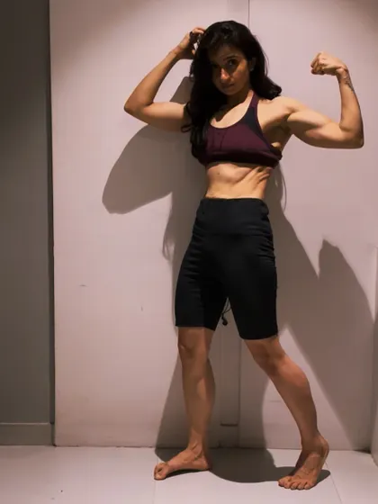 Feeling stronger one session at a time. This pose is a celebration of the muscle and strength I've built through consistent home workouts.