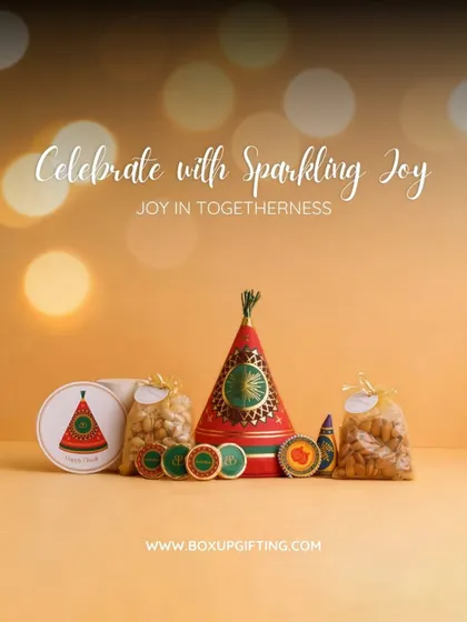 A fun and unique gift, the "Diwali Celebration Cracker." This cracker-shaped box is filled with nuts and chocolates, making it a playful and delightful surprise for all ages.