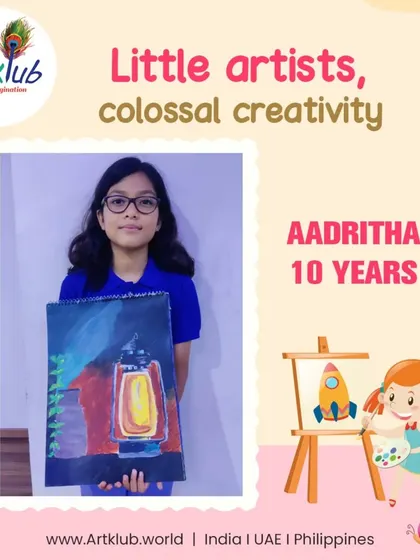 Ten-year-old Aadritha demonstrates colossal creativity with her moody and atmospheric lantern painting.