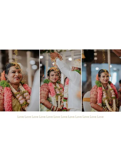 A beautiful sequence of the Akshatala ritual, where the bride and groom are showered with turmeric-coated rice, symbolizing blessings, prosperity, and happiness.