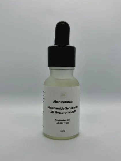 This is my Niacinamide Serum with 1% Hyaluronic Acid, a powerhouse for improving skin texture and achieving a healthy, radiant look. It's a gentle yet effective addition to any daily skincare routine.