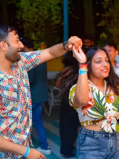 A dynamic spin with a joyful smile.