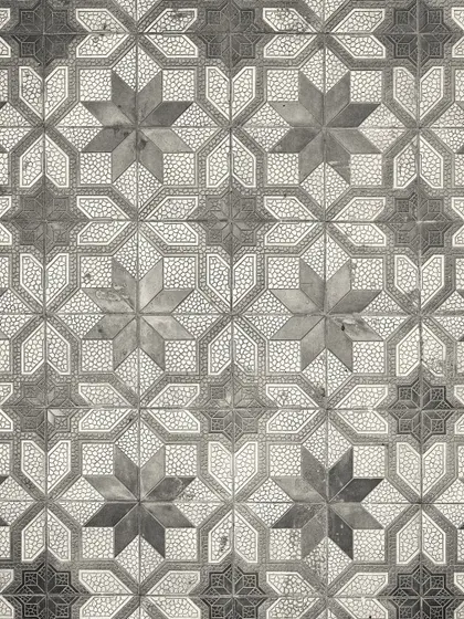 A close-up of the beautiful, intricate tilework at Jollygunj. Even in grayscale, the pattern and texture make a strong design statement.