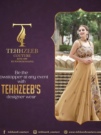 Be the showstopper at any event with Tehhzeeb's designer wear. This image features a stunning golden gown.