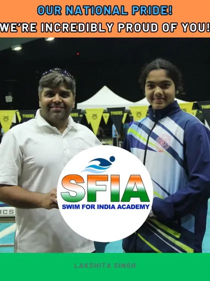 A proud moment with national swimmer Lakshita Singh. It is an honor to coach such talented athletes who represent our academy and state with such pride.