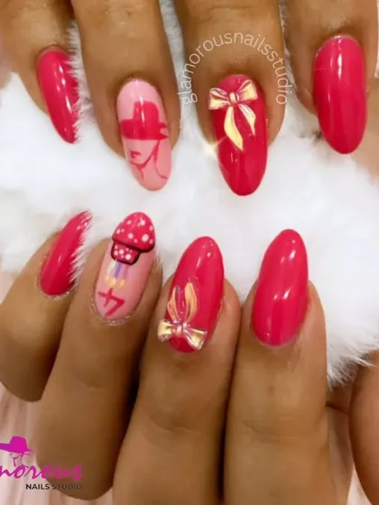 A fun and feminine design in a vibrant shade of pink. We added cute 3D bows and other hand-painted details to create a look that is full of personality and charm.