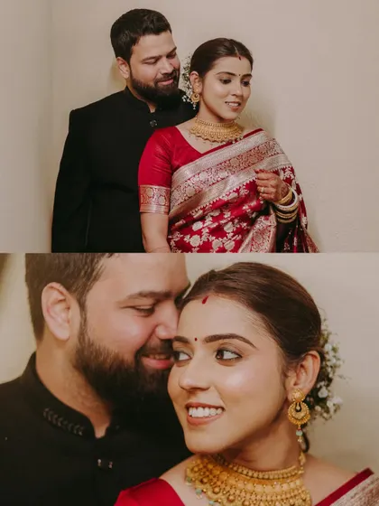 A sweet and intimate moment between Abhishek and Mansi, capturing their close bond and gentle smiles.