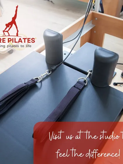 A close-up of our high-quality Reformer equipment. Visit us at the studio to feel the difference that premium, well-maintained machines make in your workout.