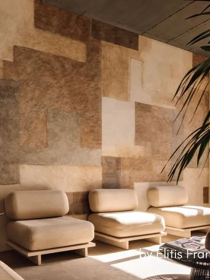 A wallcovering by Élitis France featuring a patchwork of hide-like textures in earthy, neutral tones. This design offers a unique blend of rustic charm and modern sophistication for a truly unique space.