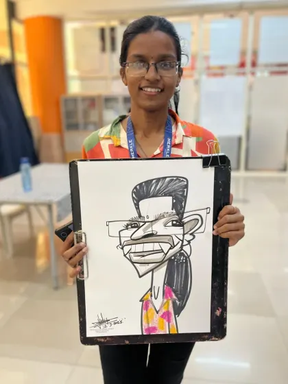 This employee's caricature has a very dynamic and fun feel to it.