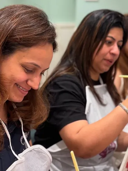 Friends enjoying a relaxed and creative night out. Our private workshops are perfect for small groups who want to do something different and connect in a fun, low-pressure environment.