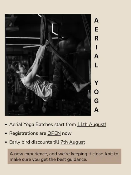 Registrations are open for new aerial yoga batches. I keep the classes small to ensure everyone gets the best guidance and a personalized experience.