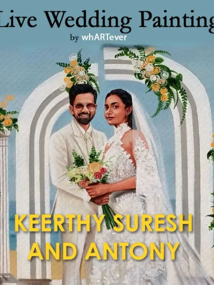 We were thrilled to be the live wedding painters for Keerthy Suresh and Antony's special day. This graphic commemorates the beautiful event we had the privilege to be a part of.