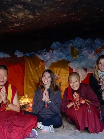 Meditating in a cave with my teachers and friends. These experiences of practicing together in sacred places are deeply transformative.