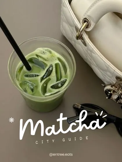 The cover for my Matcha City Guide. This flat-lay shot with a purse and sunglasses creates a trendy, lifestyle feel, appealing to a modern, urban audience.