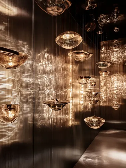 This installation shows the magic that happens when light and glass dance together. I curated this collection of hand-blown glass pendants to create a gallery of light, where each piece casts unique, rippling patterns on the walls, turning a simple space into an immersive experience.