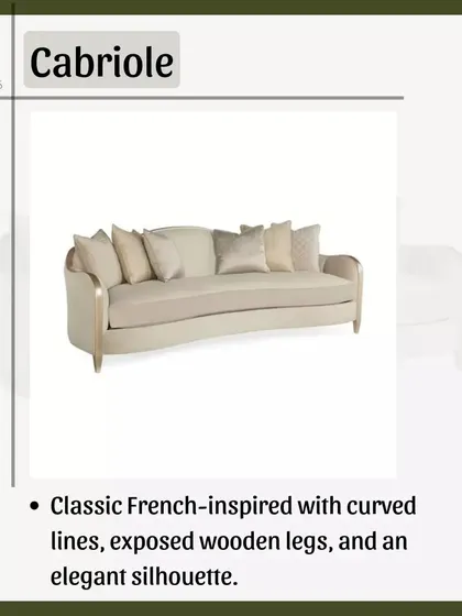 Inspired by classic French design, the Cabriole sofa has an elegant, continuous curve from the back to the arms. Its exposed wooden legs and graceful silhouette add a touch of romance to a room.