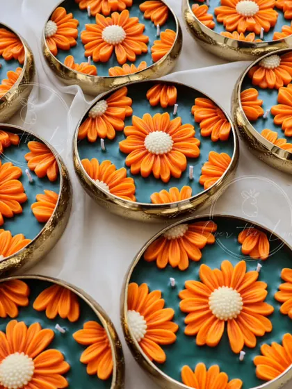 A full tray of my restocked Jasmine Daisy Urlis. The combination of the rich emerald green wax and the vibrant orange flowers is just so striking.